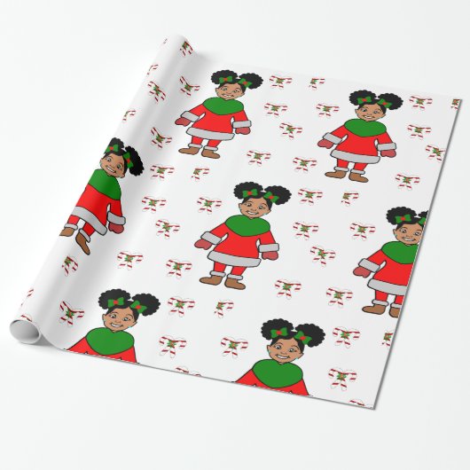 Weihnachten Afro Girl Black Kind Niedlich Geschenkpapier (Ungerollt)