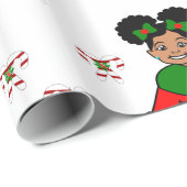 Weihnachten Afro Girl Black Kind Niedlich Geschenkpapier (Rolleneckpunkt)