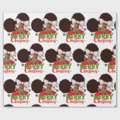 Weihnachten Afro Girl Black Kind Niedliches Wrappi Geschenkpapier (Flach)