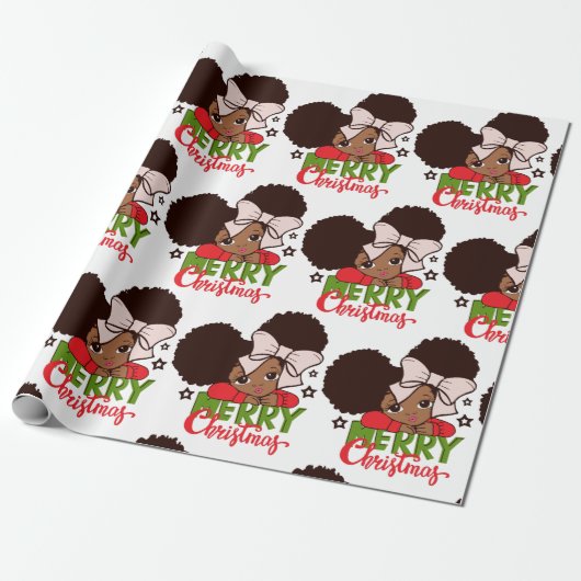 Weihnachten Afro Girl Black Kind Niedliches Wrappi Geschenkpapier (Ungerollt)