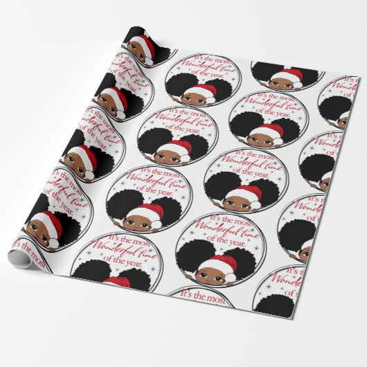 Weihnachten Afro Girl Black Kind Niedliches Wrappi Geschenkpapier (Ungerollt)