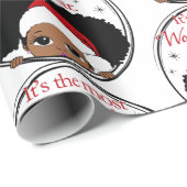 Weihnachten Afro Girl Black Kind Niedliches Wrappi Geschenkpapier (Rolleneckpunkt)