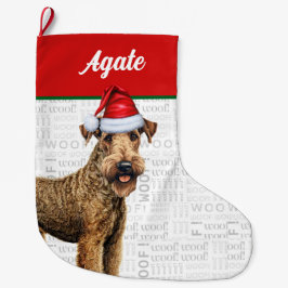 Weihnachten Airedale Terrier Name Woof Hintergrund Großer Weihnachtsstrumpf