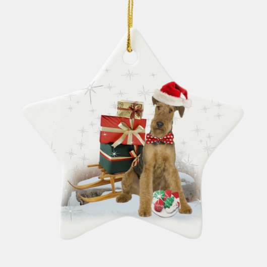 Weihnachten Airedales Terrier Keramikornament (Vorne)