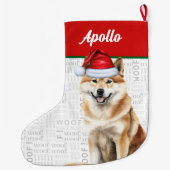 Weihnachten Akita Hund mit Name Woof Hintergrund Großer Weihnachtsstrumpf (Rückseite)