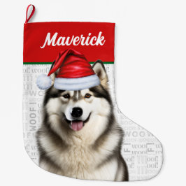 Weihnachten Alaskan Malamute Name Woof Hintergrund Großer Weihnachtsstrumpf