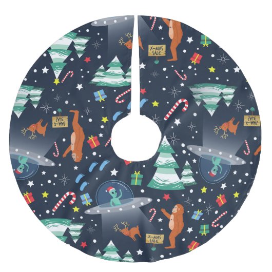 Weihnachten Alien Entführung bigfoot yeti sasquatc Polyester Weihnachtsbaumdecke (Vorderseite)