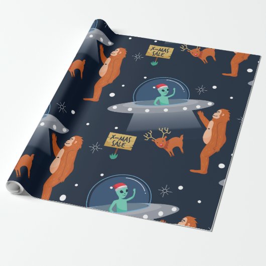 Weihnachten Alien yeti sasquatch bigfoot Geschenkpapier (Ungerollt)