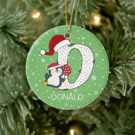 Weihnachten Alphabet D Weihnachtsmannmütze Pinguin Keramik Ornament
