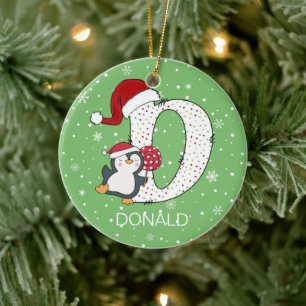 Weihnachten Alphabet D Weihnachtsmannmütze Pinguin Keramik Ornament