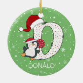Weihnachten Alphabet D Weihnachtsmannmütze Pinguin Keramik Ornament (Hinten)