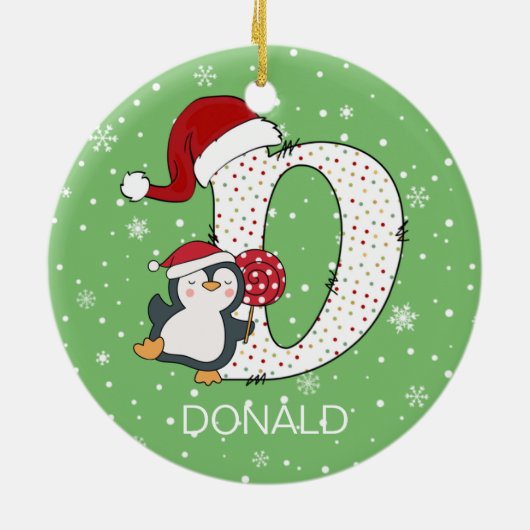 Weihnachten Alphabet D Weihnachtsmannmütze Pinguin Keramik Ornament (Hinten)