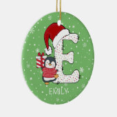 Weihnachten Alphabet E Weihnachtsmannmütze Pinguin Keramik Ornament (Rechts)