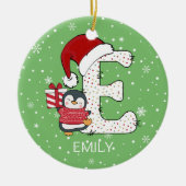 Weihnachten Alphabet E Weihnachtsmannmütze Pinguin Keramik Ornament (Vorne)