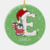 Weihnachten Alphabet E Weihnachtsmannmütze Pinguin Keramik Ornament (Hinten)