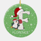 Weihnachten Alphabet F Weihnachtsmannmütze Pinguin Keramik Ornament (Hinten)