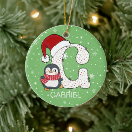 Weihnachten Alphabet G Weihnachtsmannmütze Pinguin Keramik Ornament