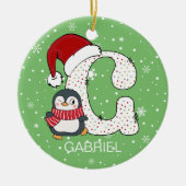Weihnachten Alphabet G Weihnachtsmannmütze Pinguin Keramik Ornament (Vorne)