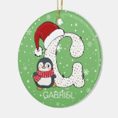 Weihnachten Alphabet G Weihnachtsmannmütze Pinguin Keramik Ornament (Links)