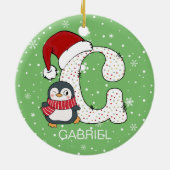 Weihnachten Alphabet G Weihnachtsmannmütze Pinguin Keramik Ornament (Hinten)