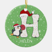 Weihnachten Alphabet H Weihnachtsmannmütze Pinguin Keramik Ornament (Vorne)