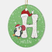 Weihnachten Alphabet H Weihnachtsmannmütze Pinguin Keramik Ornament (Links)