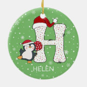 Weihnachten Alphabet H Weihnachtsmannmütze Pinguin Keramik Ornament (Hinten)
