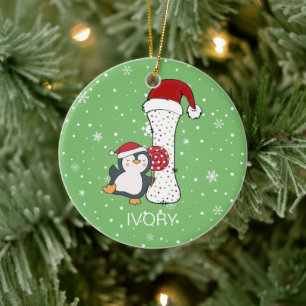 Weihnachten Alphabet I Weihnachtsmannmütze Pinguin Keramik Ornament