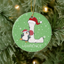 Weihnachten Alphabet L Weihnachtsmannmütze Pinguin