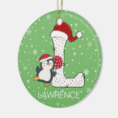 Weihnachten Alphabet L Weihnachtsmannmütze Pinguin Keramik Ornament (Links)