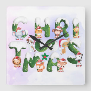Weihnachten Alphabet mit wildem Tier Quadratische Wanduhr