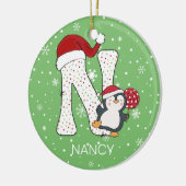 Weihnachten Alphabet N Weihnachtsmannmütze Pinguin Keramik Ornament (Links)