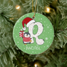 Weihnachten Alphabet R Weihnachtsmannmütze Pinguin Keramik Ornament