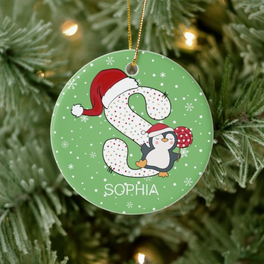 Weihnachten Alphabet S Weihnachtsmannmütze Pinguin Keramik Ornament (Baum)