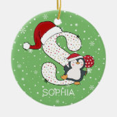 Weihnachten Alphabet S Weihnachtsmannmütze Pinguin Keramik Ornament (Vorne)