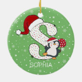 Weihnachten Alphabet S Weihnachtsmannmütze Pinguin Keramik Ornament (Hinten)