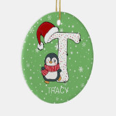 Weihnachten Alphabet T Weihnachtsmannmütze Pinguin Keramik Ornament (Rechts)