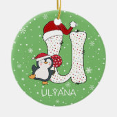 Weihnachten Alphabet U Weihnachtsmannmütze Pinguin Keramik Ornament (Vorne)