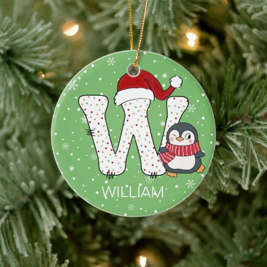 Weihnachten Alphabet W Weihnachtsmannmütze Pinguin Keramik Ornament (Baum)