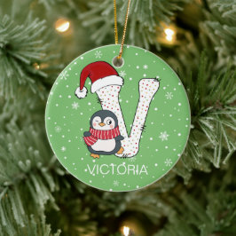 Weihnachten Alphabet / Weihnachtsmannmütze Pinguin Keramik Ornament