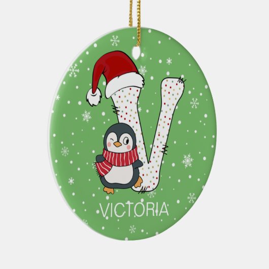 Weihnachten Alphabet / Weihnachtsmannmütze Pinguin Keramik Ornament (Rechts)