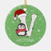 Weihnachten Alphabet / Weihnachtsmannmütze Pinguin Keramik Ornament (Vorne)