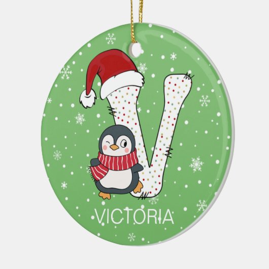 Weihnachten Alphabet / Weihnachtsmannmütze Pinguin Keramik Ornament (Links)