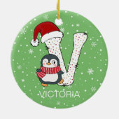 Weihnachten Alphabet / Weihnachtsmannmütze Pinguin Keramik Ornament (Hinten)