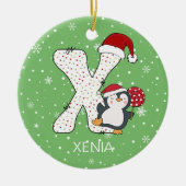 Weihnachten Alphabet X Weihnachtsmannmütze Pinguin Keramik Ornament (Vorne)