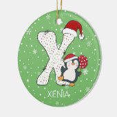 Weihnachten Alphabet X Weihnachtsmannmütze Pinguin Keramik Ornament (Links)