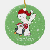 Weihnachten Alphabet Y Weihnachtsmannmütze Pinguin Keramik Ornament (Vorne)