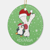 Weihnachten Alphabet Y Weihnachtsmannmütze Pinguin Keramik Ornament (Links)