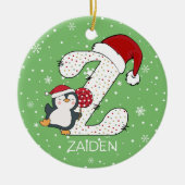 Weihnachten Alphabet Z Weihnachtsmannmütze Pinguin Keramik Ornament (Vorne)