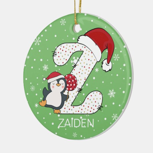 Weihnachten Alphabet Z Weihnachtsmannmütze Pinguin Keramik Ornament (Links)